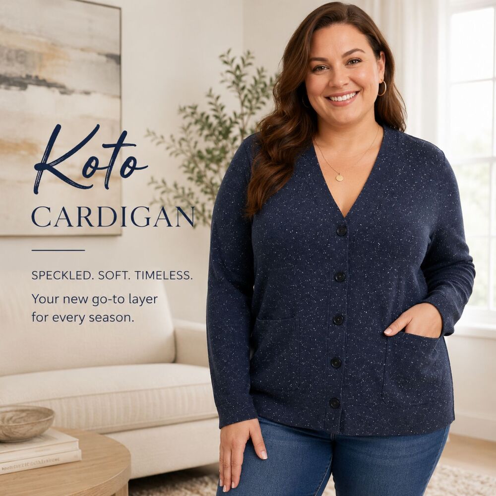 Anthropologie Koto Speckled Cardigan V-neck Button Front Navy XL